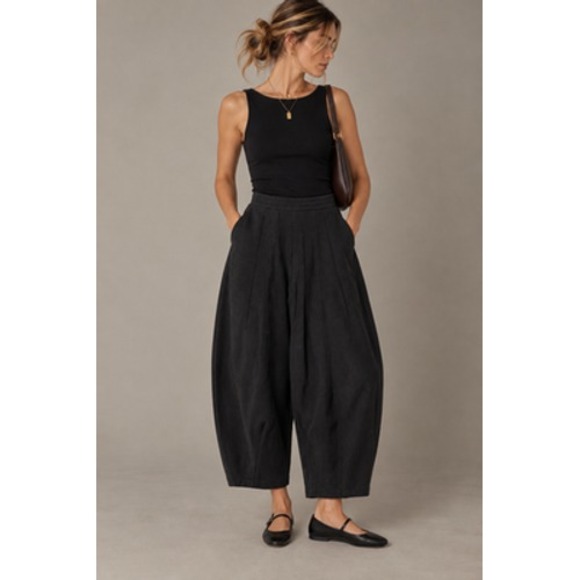 Zara Pants - Zara Barrel Pants Womens Small Gray Knit Minimal Pleated Elastic Waist Pockets